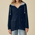 thumbnail image 4 of Rain Jacket Women Waterproof Windbreaker Lightweight Rain Jackets with Pockets Striped Lined Raincoats with Hood Navy S, 4 of 6