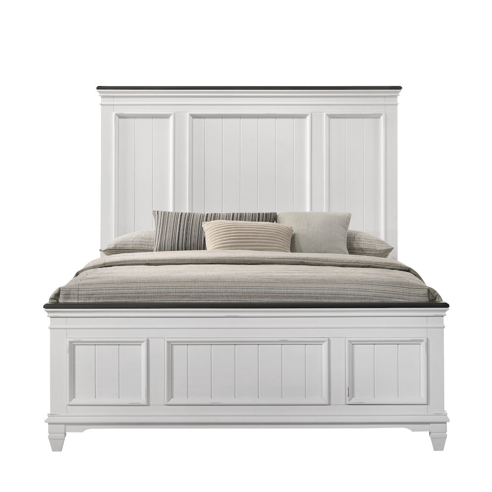 Roundhill Furniture Clelane Shiplap Wood Panel Bed, Queen, Weathered White and Gray