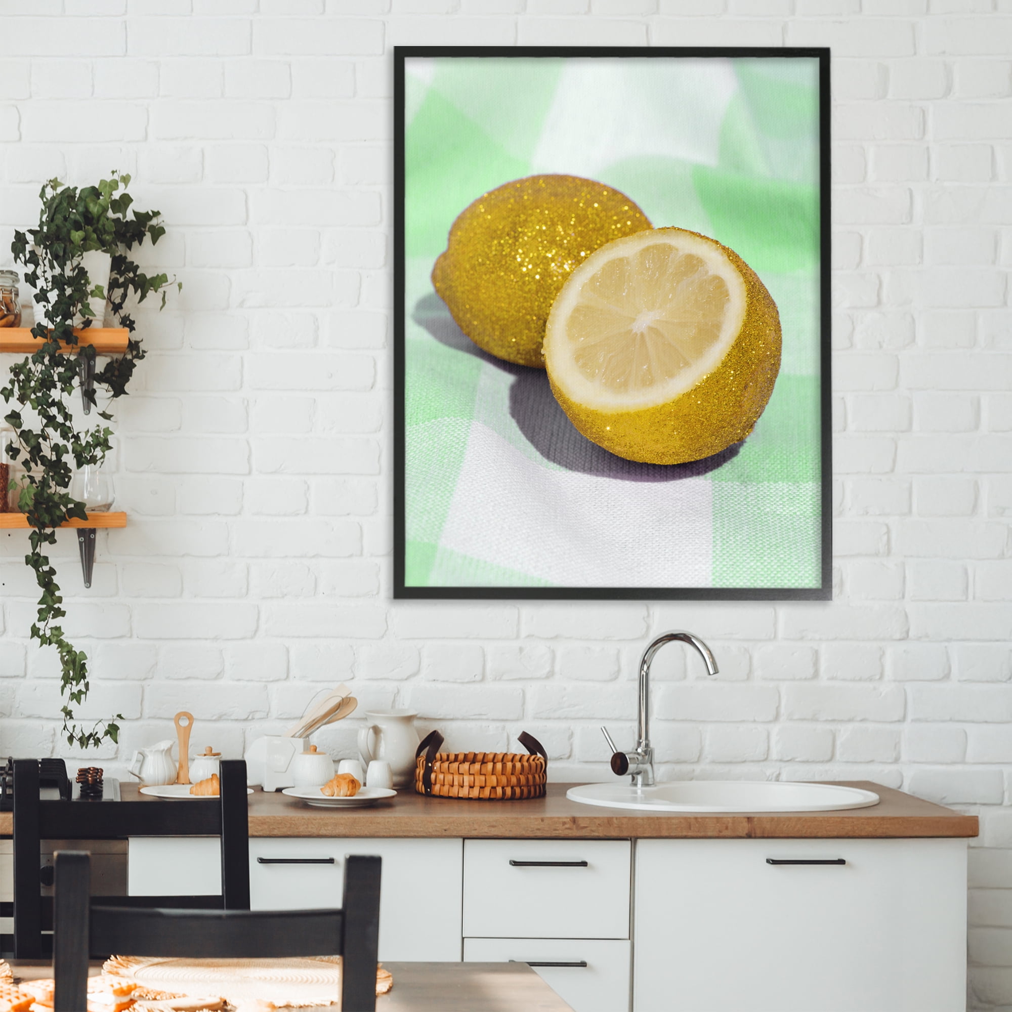 Stupell Industries Glimmer Lemon on Green Black Framed Giclee Art, design by LISH Creative
