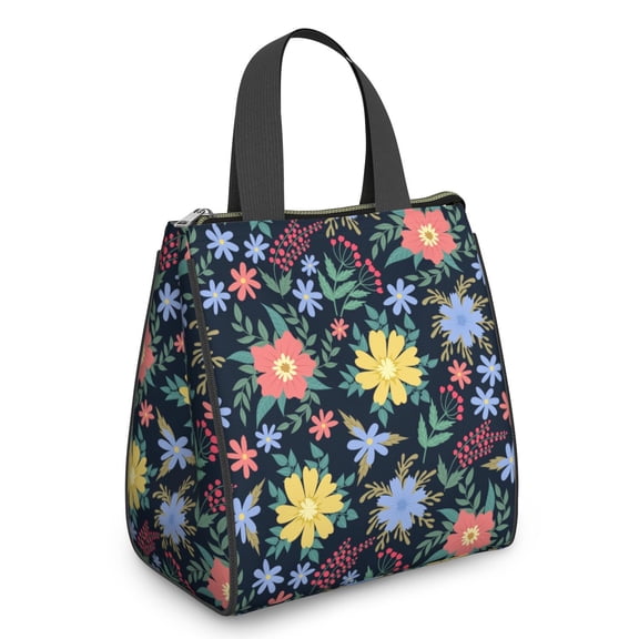 Small Womens Lunch Bag Floral Portable Soft Cooler Bags Reusable Lunch Bag for Women Work Picnic Insulated Traveling Lunch Box with Silver Insulated Interior Lining and Storage Pocket