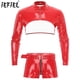 thumbnail image 2 of Conjunto de lencería de charol brillante para hombre, Top corto con cremallera frontal, Boxer en la entrepierna con cremallera, pantalones cortos con cinturón, ropa Sexy para discoteca Rave, 2 of 5