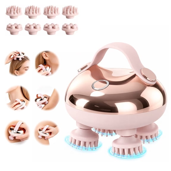 Scalp Massager with 360°Kneading, Cordless Head Massager with 8 Removable Claws&Smart Timer, Rechargeable Hair Scalp Massager for Back Shoulder Leg