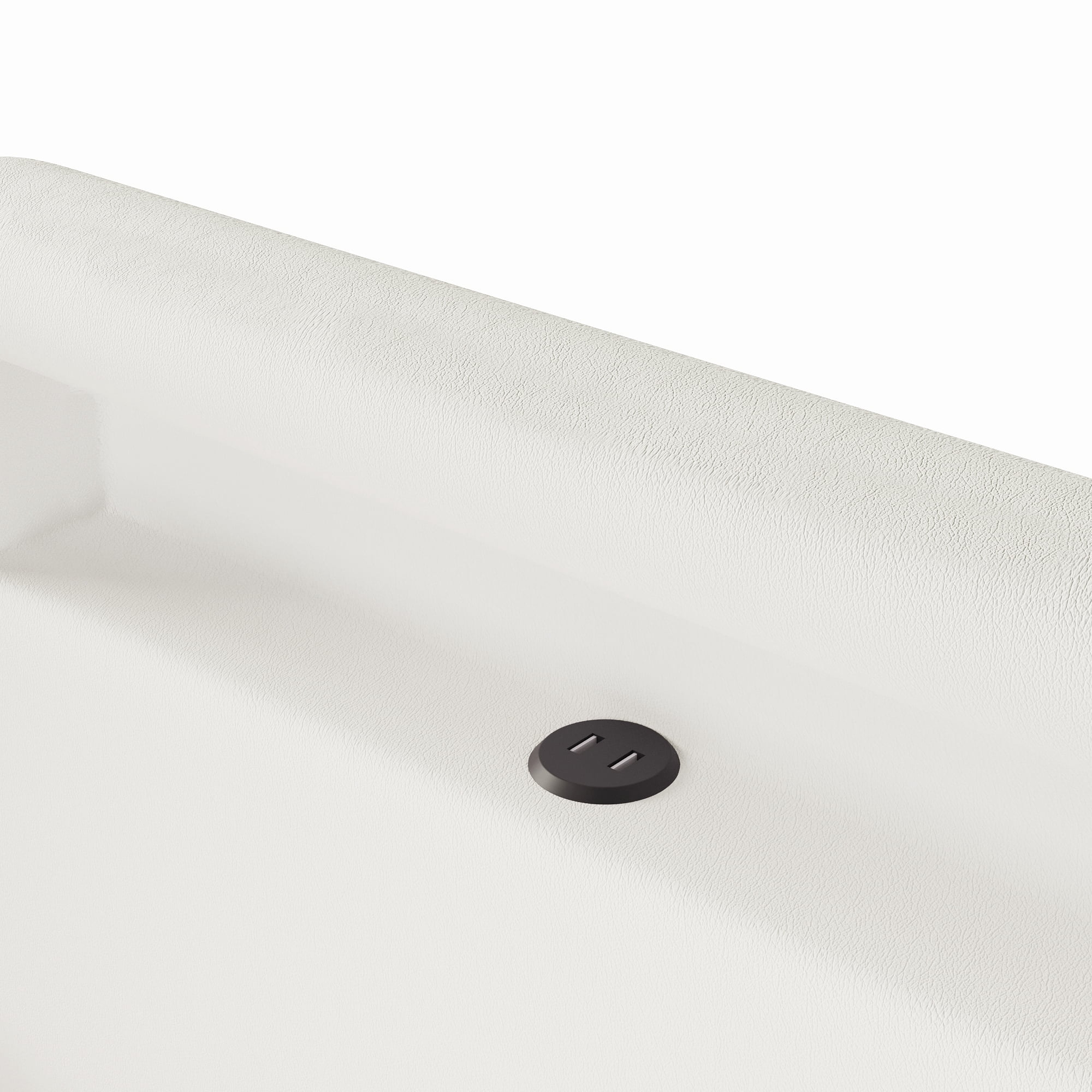 Euroco Upholstered Twin Size Platform Bed with LED Light and USB Ports, 2 Drawers, White