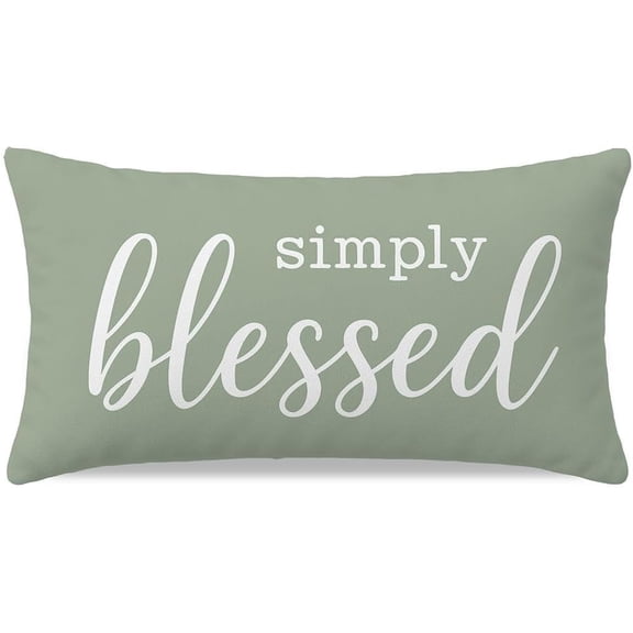 Decorative Lumbar Pillow Cover 12x20 for Sofa Couch or Bed, Sage Green Simply Blessed Throw Cushion Case, Farmhouse Spring Summer Bedroom Decor and Nature Themed Accent