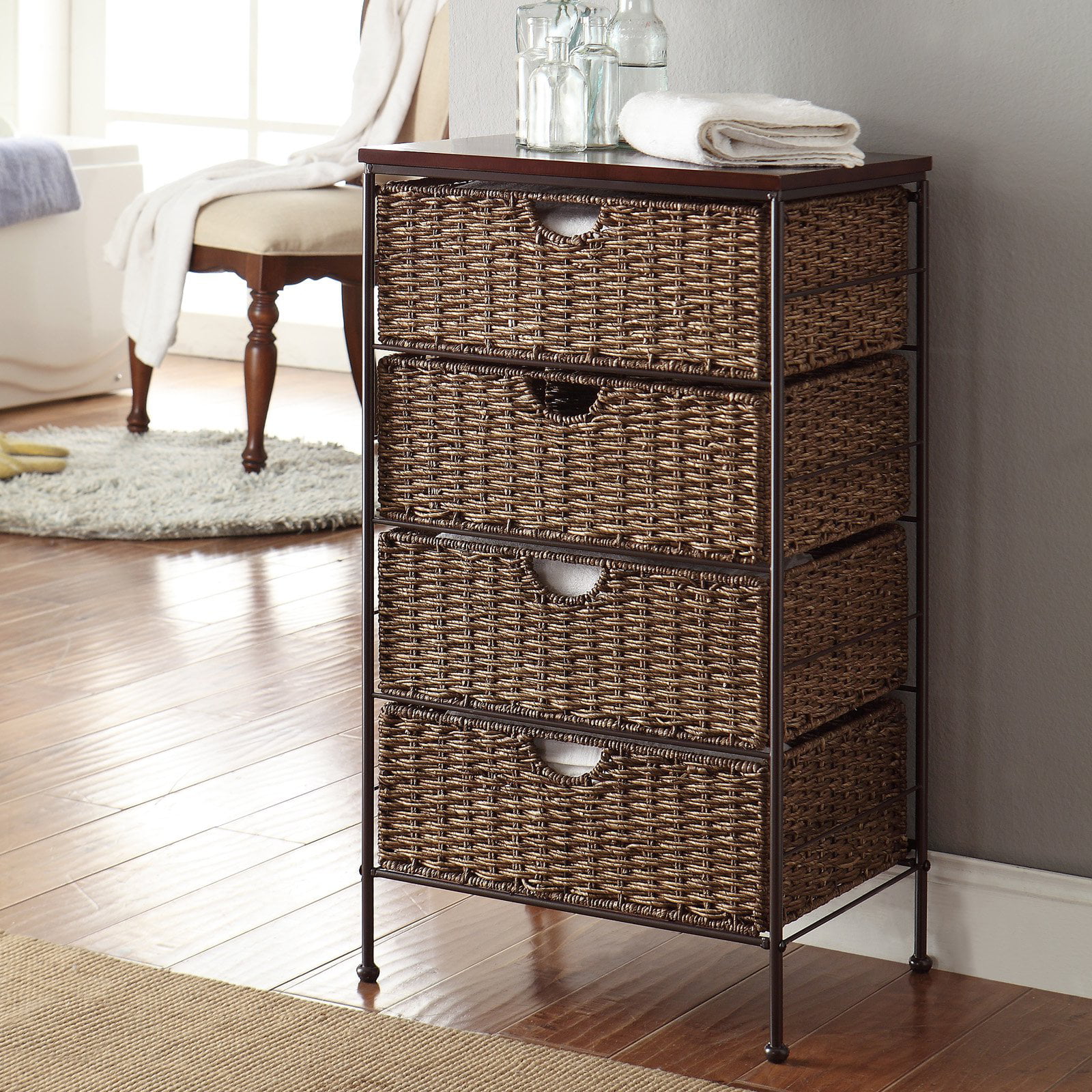 4D Concepts Autumn DRAWER CHEST Grey Wicker/Black Metal