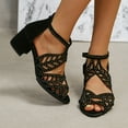thumbnail image 5 of Xfvqtps Heeled Sandals for Women Back Zipper Chunky Block Mid Heels Leaf Shaped Hollow out Rhinestone Peep Toe Sparkly Dressy Beach Summer Roman Sandals Black, 5 of 7