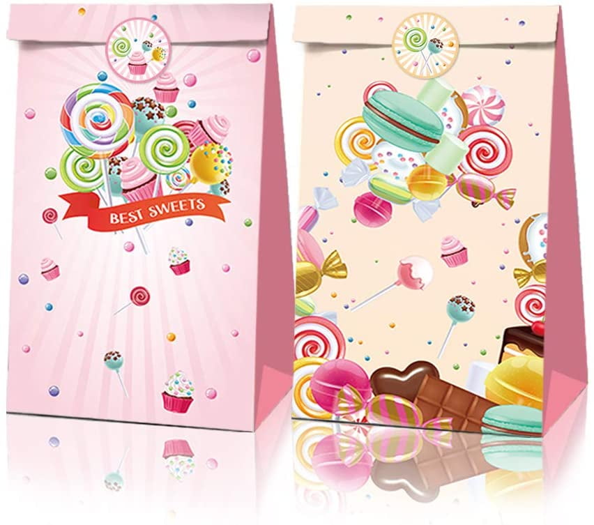 Candyland Party Favor Bags 12 Pack Lollipop Paper Gift Bags, Goodies