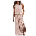 thumbnail image 2 of KSCYKKKD Women's Clearance Solid Crew Neck Sleeveless Maxi Dresses Casual Long Dresses ,Khaki,L, 2 of 5