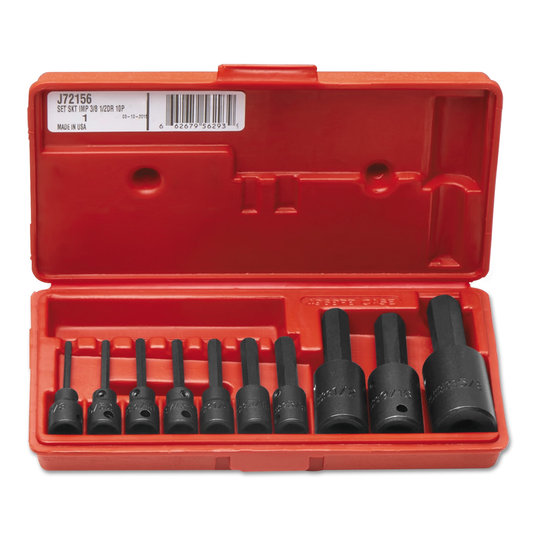 Proto 10 Piece Hex Bit Impact Socket Sets, 3/8 in1/2 in, 6 Point