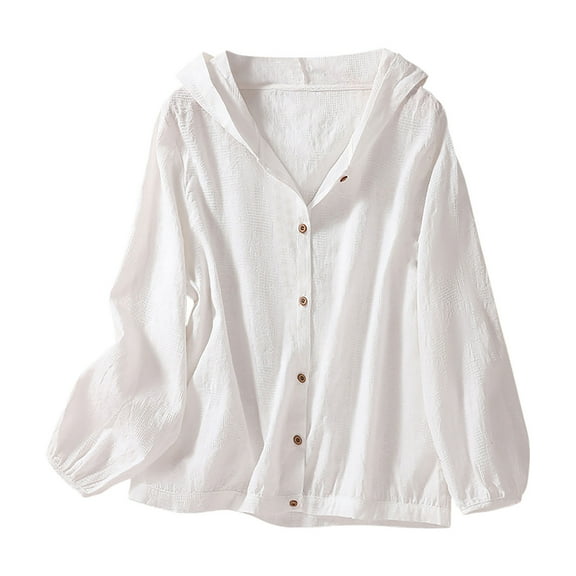 JIUKE Long Sleeve Shirts for Women Button down Shakets Solid Color Lightweight Fall Hoodies Coats Size XL