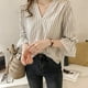 thumbnail image 4 of Camisa a rayas Blusa con cuello en V de verano Mujer Top casual con manga trompeta, Negro, XL Scienceny AP001548-09B, 4 of 7