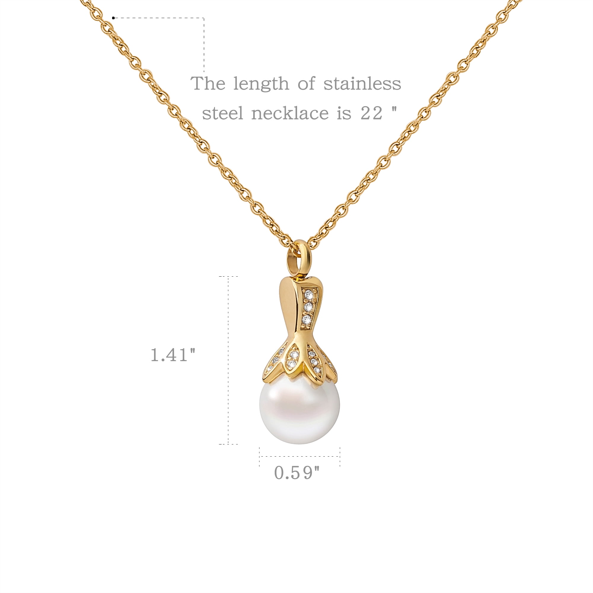 Anavia Pearl Urn Cremation Necklace, Stainless Steel Pendant, Locket Holder Ashes for Pet Human, Keepsake Memorial Jewelry for Women - [Gold Necklace, Cable Chain]