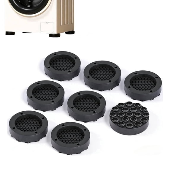 Tyasoleil 8Pcs Anti Vibration Pads for Washing Machine, Silicone Non-Silp Support Feet Mat with 19 Strong Suction Cups for Stop Washer and Dryer Walking Black