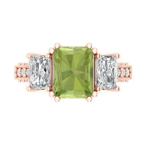 Three-Stone Engagement Ring for Women - 4.27ct Natural Peridot in 18K Rose Gold Promise Ring