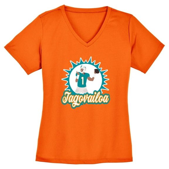 ORANGE Dolphins Tua Tagovailoa Logo LADIES V-NECK T-shirt ADULT