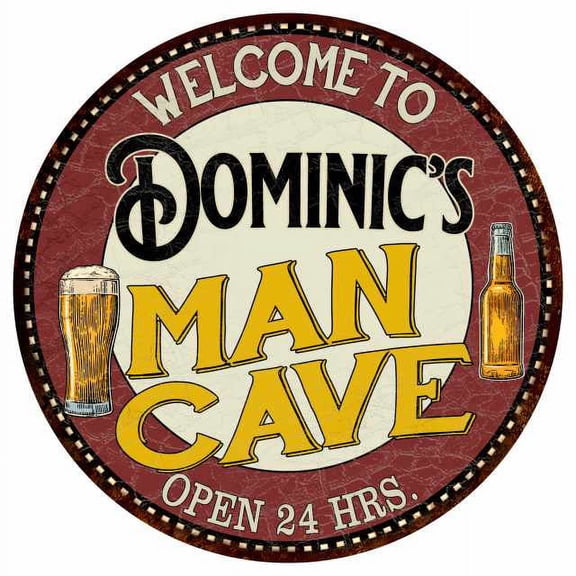 Dominic's Man Cave 14" Round Metal Sign Kitchen Bar Wall Decor 100140035392
