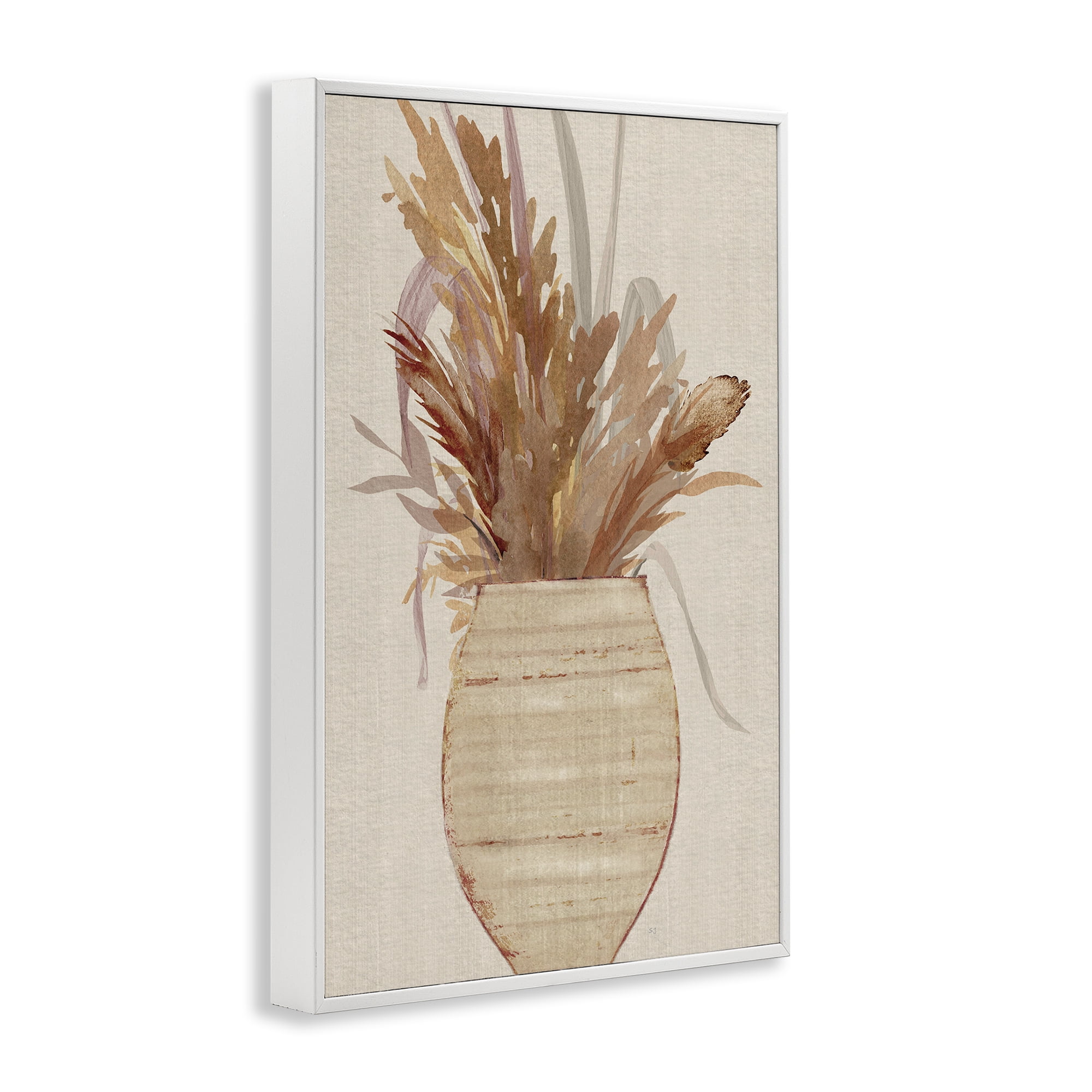 Stupell Industries Rustic Wheat & Pottery Botanical & Floral Painting White Framed Art Print Wall Art, 12 x 18