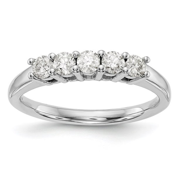 AA Jewels Solid 14K White Gold Five Stone Diamond Wedding Ring Band with CZ Cubic Zirconia