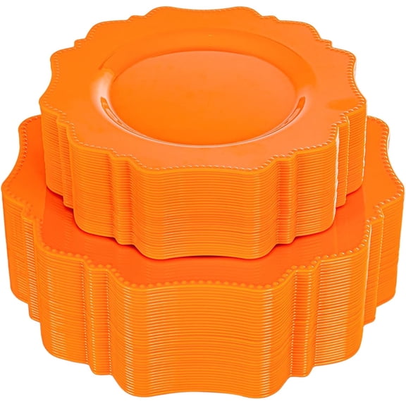 60 pcs Orange Plastic Plates -Thanksgiving Plastic Plates for Party include 30 Dinner Plate and 30 Dessert/Salad Plate for Wedding,Party,Anniversary,Daily Use
