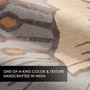 NICOLE MILLER NEW YORK Flora Grandeur Bloom Handcrafted Area Rug, Natural Wool Rug, Bold Floral Rug, Taupe, 8'x10'