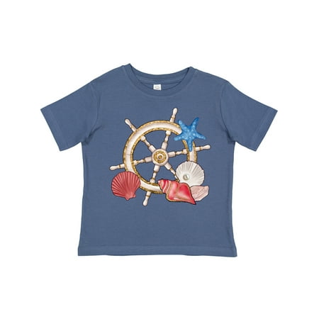 

Inktastic Ship Wheel and Sea Shells in Red White and Blue Gift Toddler Boy or Toddler Girl T-Shirt