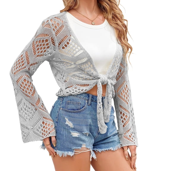 Women Summer Boho Tops Sheer Crochet Coverup Beach Bathing Swimsuit Cover Ups Shrugs Crop Swimwear Outfits