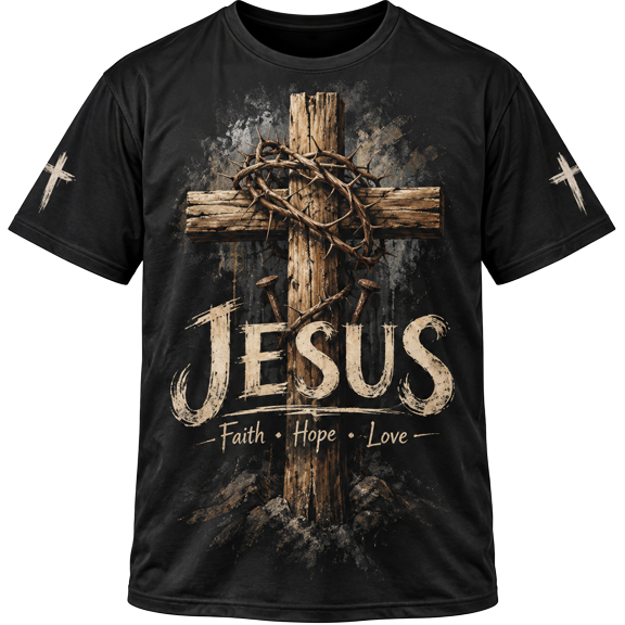 Primeprint Custom LLC Jesus Faith Hope Love Unisex T-shirt Multicolor, Christian Inspirational Graphic Shirt