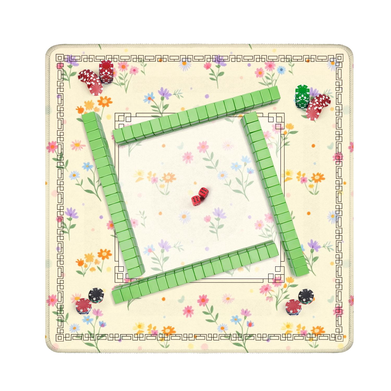 Mahjong Mat 31.5" x 31.5" Colorful Floral Pastel Non-Slip Noise Reduction American Mahjong Tiles Table Cover for Dominoes Poker Card Board Games Gift