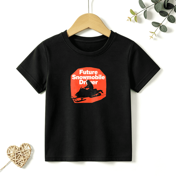 Boys Graphic T Shirt Future Snowmobile Driver Short Sleeve Kids Tee Winter Sport Style 100% Cotton Soft Child Tops 4-13Y