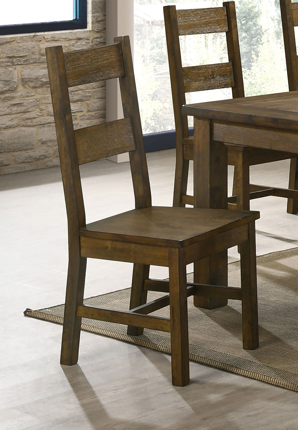 Lisonu Rustic Farmhouse Dining Chairs, Set of 2, High Ladder Back Solid Wood Kitchen Chairs, Traditional Side Chair for Dining Room, Rustic Golden Brown Finish