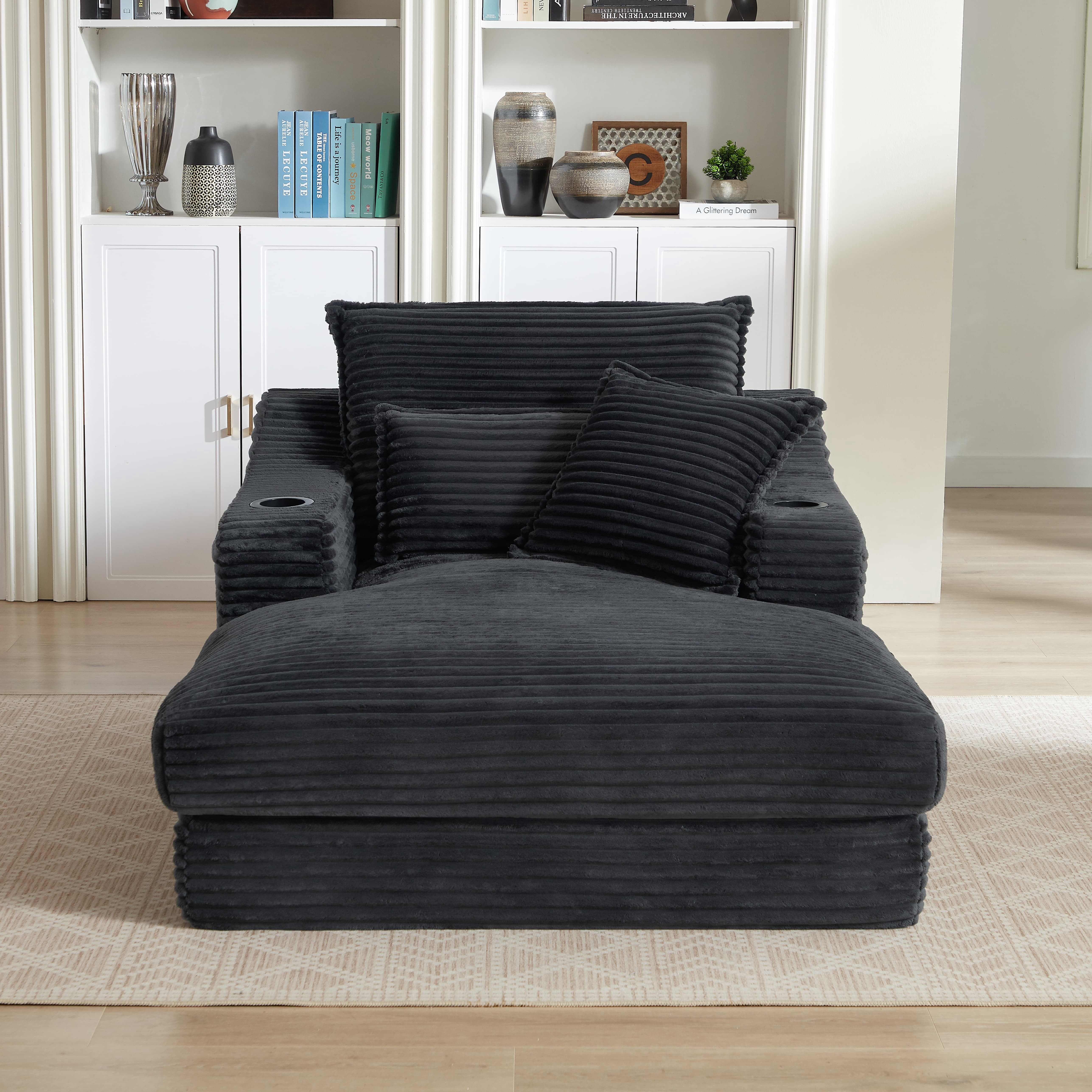 MAYEERTY Oversized Compression Chaise Sofa, Comfortable Corduroy Lounge for Living Room, Apartment, 47×68×35"Gray