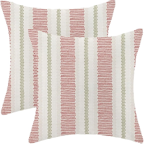 Wine Red Sage Green Outdoor Pillow Covers 18 x 18 Inch, Beige Polka Dots Striped Decor Throw Pillows for Couch Bed, Boho Modern Farmhouse Decorative Pillowcase Linen Cushion Cover Set of 2