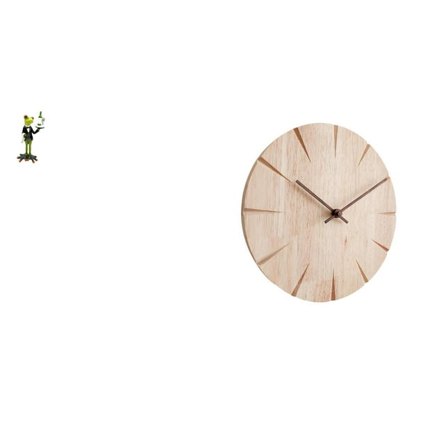 Figura de escritorio,Estatua de rana camarero,estante,escritorio,decoración del hogar,Reloj de pared redondo,Reloj de pared de madera maciza para decoración de sala de estar,Reloj de pared de
