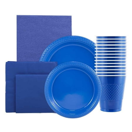Paper Napkins Plates - JAM Paper Party Supply Assortment Pack - Blue - Plates (2 Sizes), Napkins (2 Sizes), Cups (1 pack) & Tablecloth (1 pack) - 6/pack