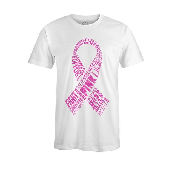 S4E Men's Pink Ribbon Word Montage T-Shirt XX-Large White