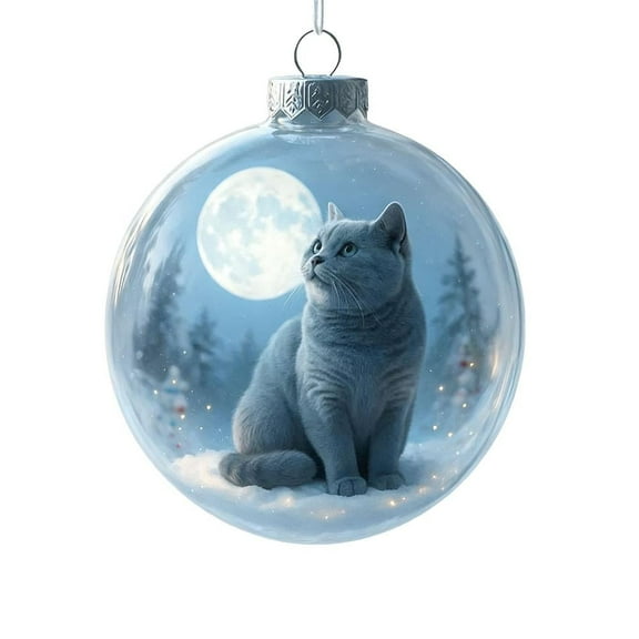 Cute Cat Christmas Glass Ornaments Collection,Xmas Tree Kitten Ball Ornament,Vivid 3D Animal Decoration,Perfect Holiday Decor for Cat Lovers, for Xmas Home Party Centerpiece Mantel
