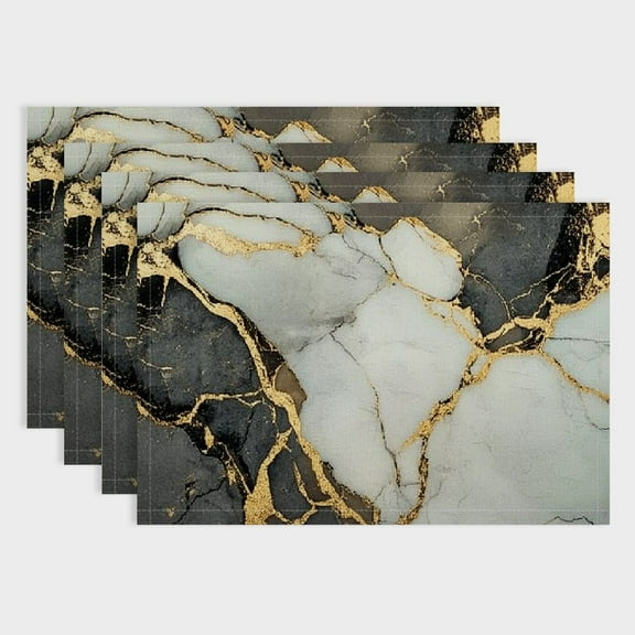 Pratyus 4pcs Marble Gold Pattern Dining Table Placemats Linen Indoor Outdoor Set for Home Decor & Parties - Heat Resistant & Stain Resistant 18x12in