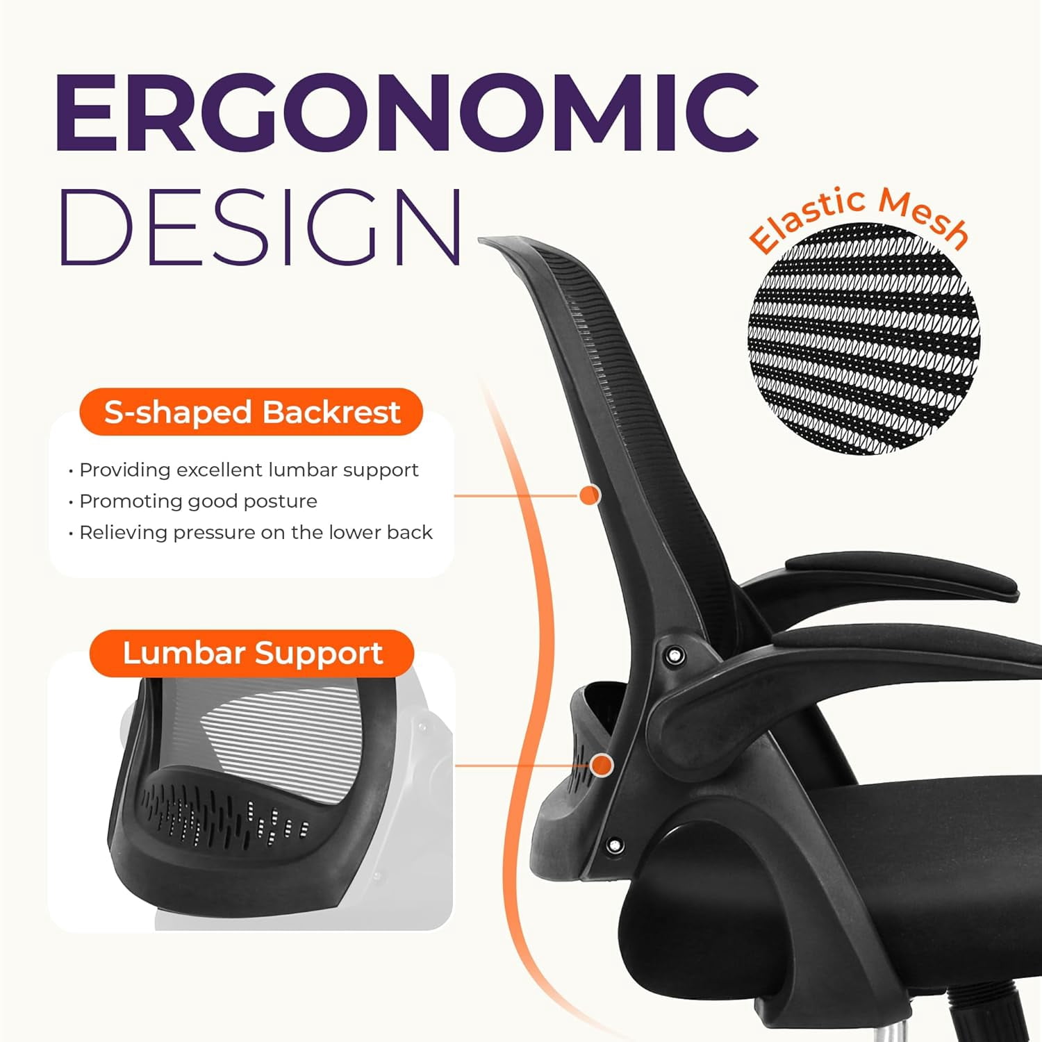 NEO CHAIR Office Desk Chair Computer Gaming Ergonomic Lumbar Back Support with Flip-up Padded Armrest Adjustable Height and Wheels for Home Vanity Bedroom Study (All Black)