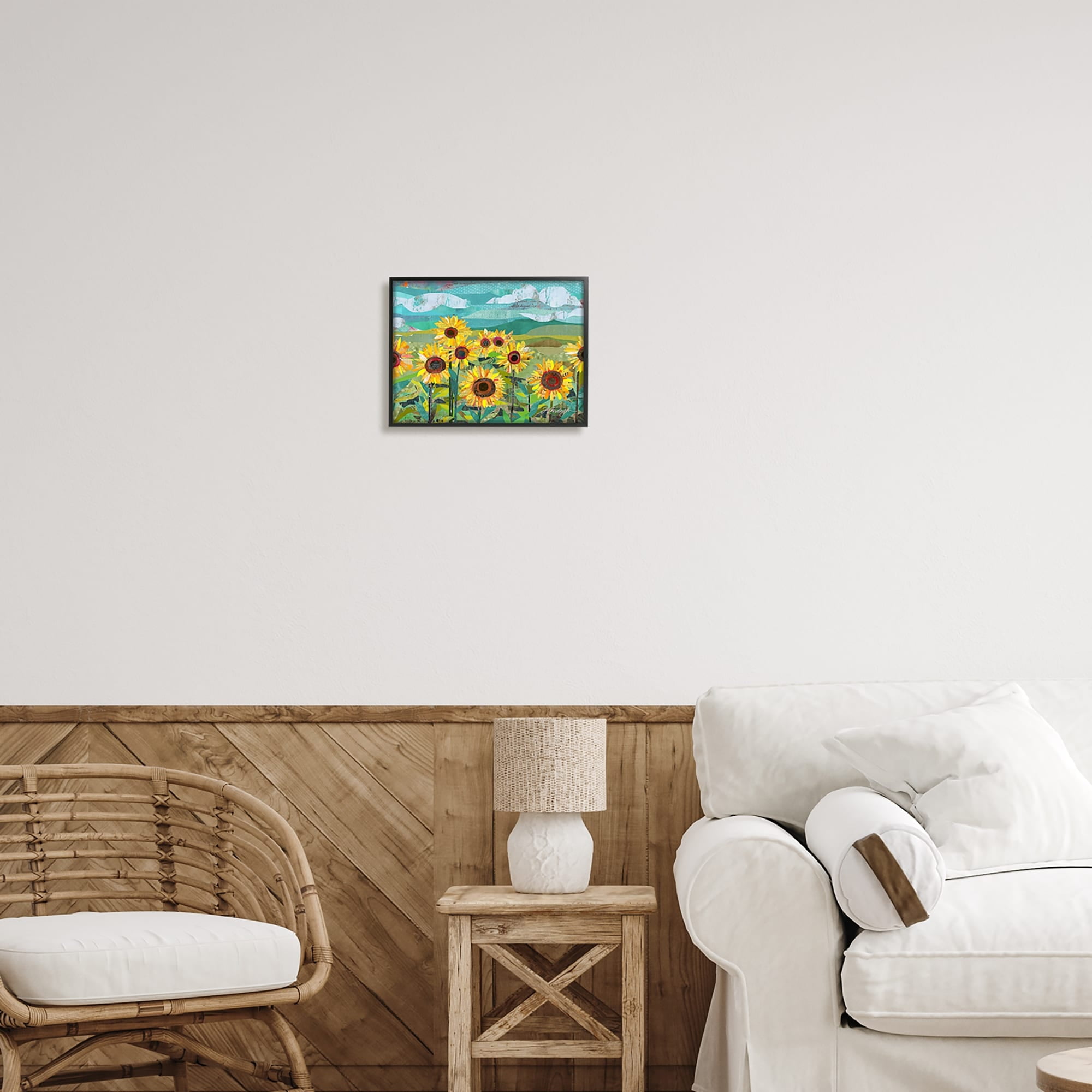 Stupell Industries Collaged Sunflower Field Abstract Layered Ephemera Meadow Graphic Art Black Framed Art Print Wall Art, Design by Traci Anderson