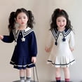 thumbnail image 4 of CUZIBR Toddler Kids Girls Dresses Long Sleeve Sailor Collar Color Block Button Down A-Line Pleated Dresses School Uniform Casual Stylish Loose Fit Breathable Cozy Outfits,Navy,3-4 Years, 4 of 4