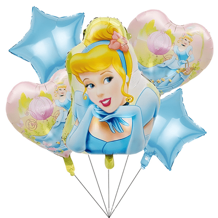 5 Pcs Cinderella Princess Aluminum Foil Balloons Set for Birthday Decoration Theme Celebration