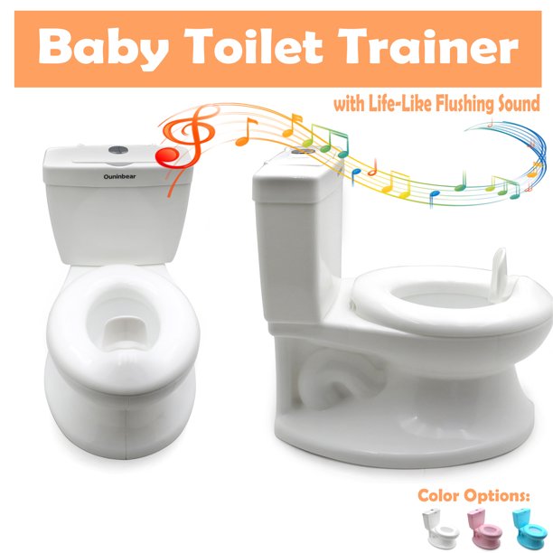 HTTMT Classic Portable White Realistic Toddler Potty Training Toilet w/ Flushing Sound Baby