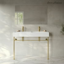 Claire 48" Double Basin Console Sink with Glossy Gold Legs