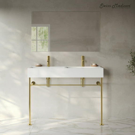 Claire 48" Double Basin Console Sink with Glossy Gold Legs
