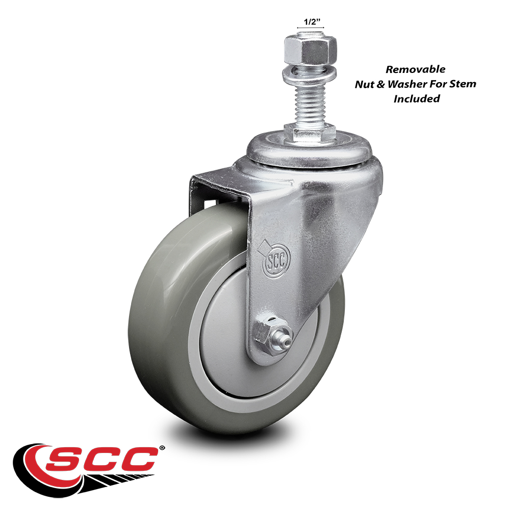4 Inch Gray Polyurethane Wheel Swivel ½ Inch Threaded Stem Caster SCC