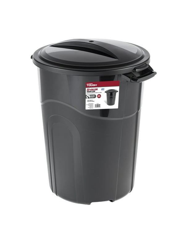 Hyper Tough 32 Gallon Heavy Duty Plastic Garbage Can, Included Lid, Indoor/Outdoor, Black