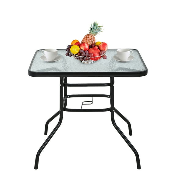 REKHH Outdoor Table Patio Table Dining Table with Tempered Glass Umbrella Hole for Lawn Balcony, Yard (Square)