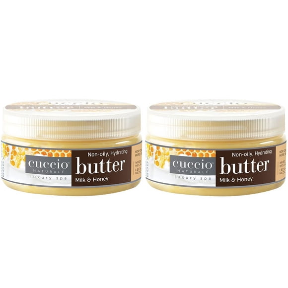 Cuccio Naturale Mezcla de mantequilla Tratamiento hidratante para manos, pies y cuerpo - Leche y miel - Hidratación no grasa las 24 horas - 8 oz (paquete de 2)