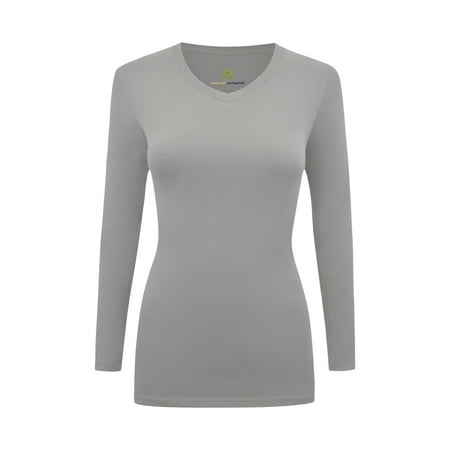 

WOMENS LONG SLEEVE V-NECK T SHIRT WITH SUPER-SOFT STRETCH FABRIC