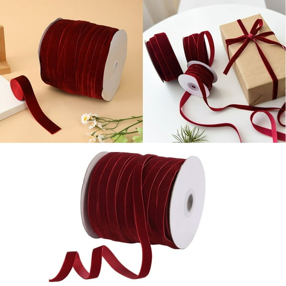 Dark Red Velvet Ribbon, 50 Yards of Single-Sided Vintage Silk Soft Velvet Ribbon, Suitable for Gift Wrapping, Christmas Decorations, Wedding Invitations, Diy Crafts, Label Decorations, 1 Cm Wide.